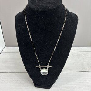 Womens Silver Tone Pendant Necklace Clear Glass Charm Minimalist One Size